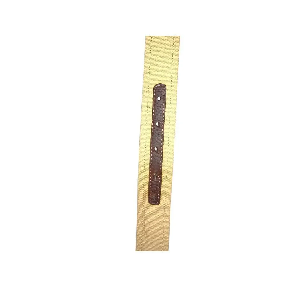Nautica leather canvas webbing belt J-class sailboat logo brown pebbled leather